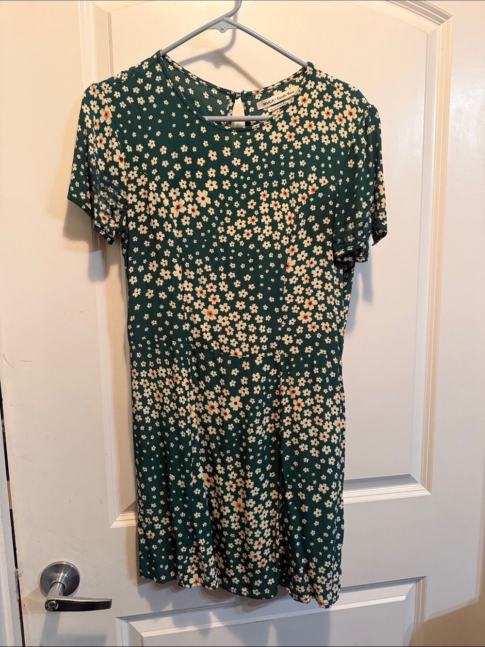 RVCA Green Floral Midi Dress with Cream & Peach Blooms